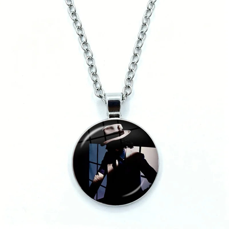 Thriller Dangerous M-Michael J-Jackson Necklace for Women Jewelry Cabochon Glass Pendant Fashion Statement Necklace
