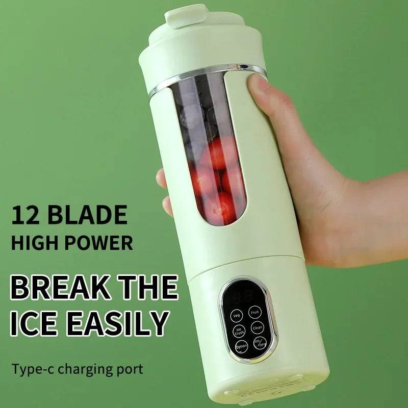 New Upgrade 530ml Wireless Portable Juicer Cup 7.4V 12 Stainless Steel Blades 4 Speed Gears USB Rechargeable Ice Crusher Mini El