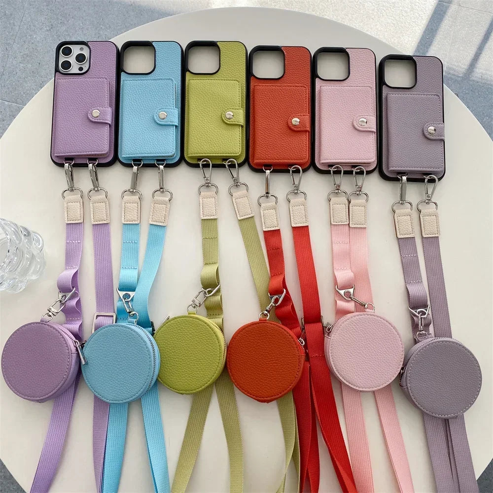 Crossbody Wallet Card Slot Coin Purse for IPhone 17 Air 16 15 Plus 14 13 12 11 Pro Max Leather Protective Phone Case Cover
