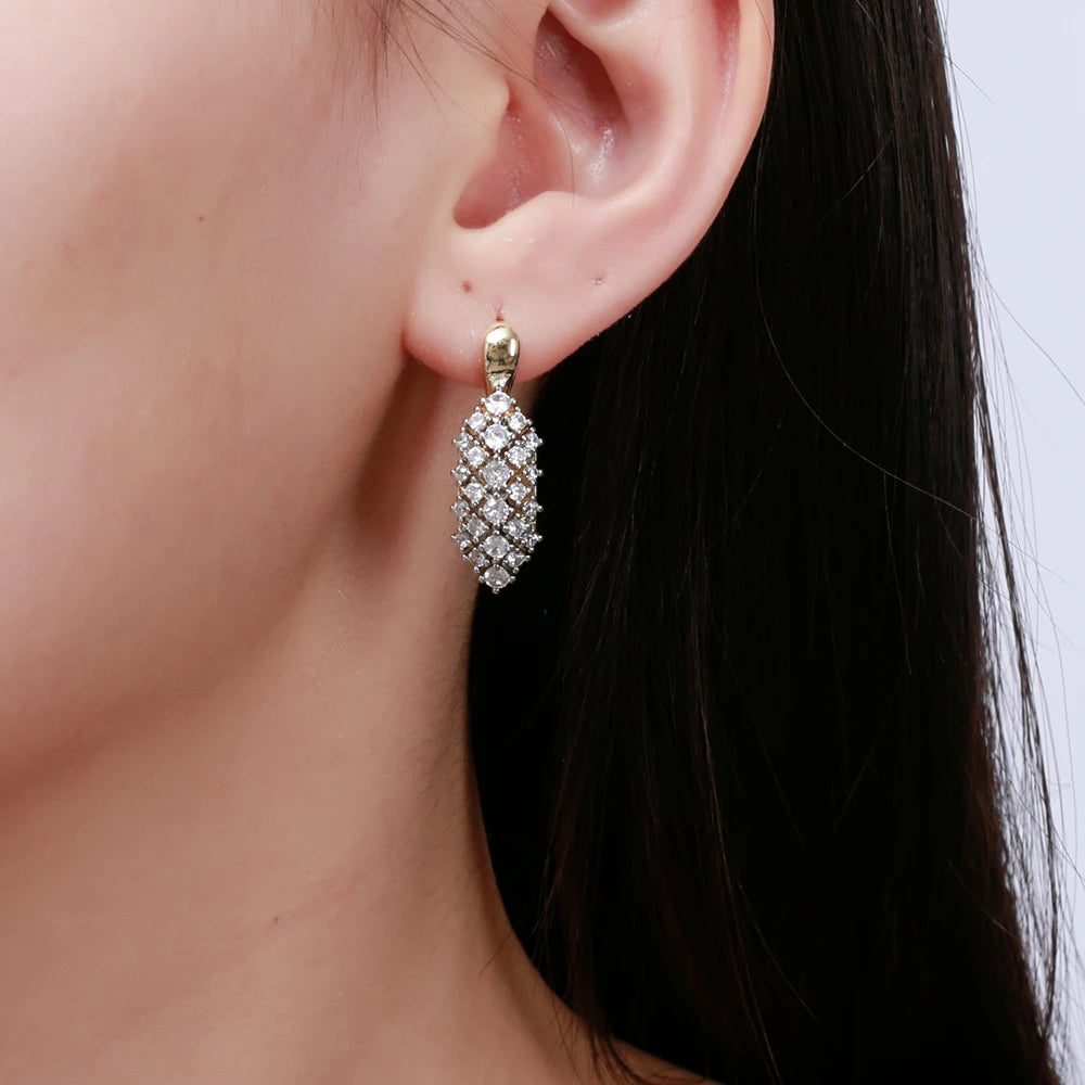 Hollow oval inlaid zircon earrings and rings three-piece elegant fashion jewelry two-tone set wedding party accessories