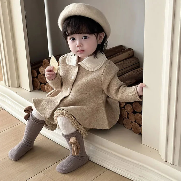 2024 New Autumn Winter Infant Baby Girls Clothing Set Long Sleeved Knitted Cardigan+Shorts Toddler Baby Knitted Clothes Suit