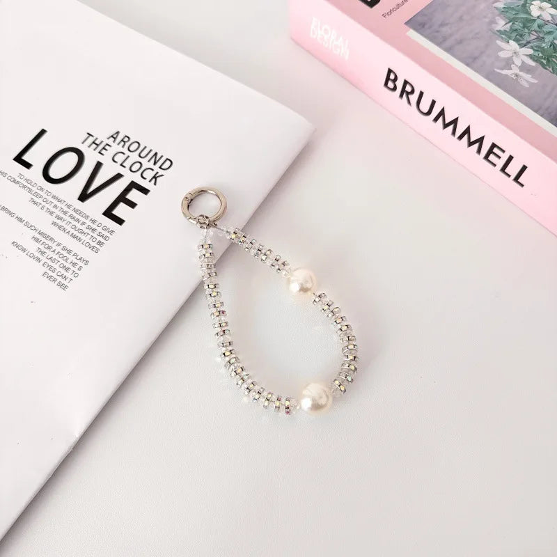 Pearl Rhinestone Wrist Strap Phone Lanyard for Women Bag Pendant Fashion Cute Keychain Jewelry Gift for Girls Daily Decoration
