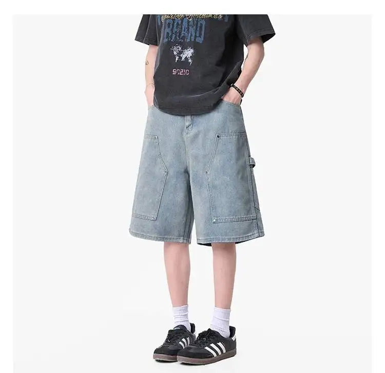 IEFB Workwear Men's Denim Shorts Multi Pocket Wide Leg Baggy Fit Casual Summer Streetwear Casual Cargo Jeans 9X2957