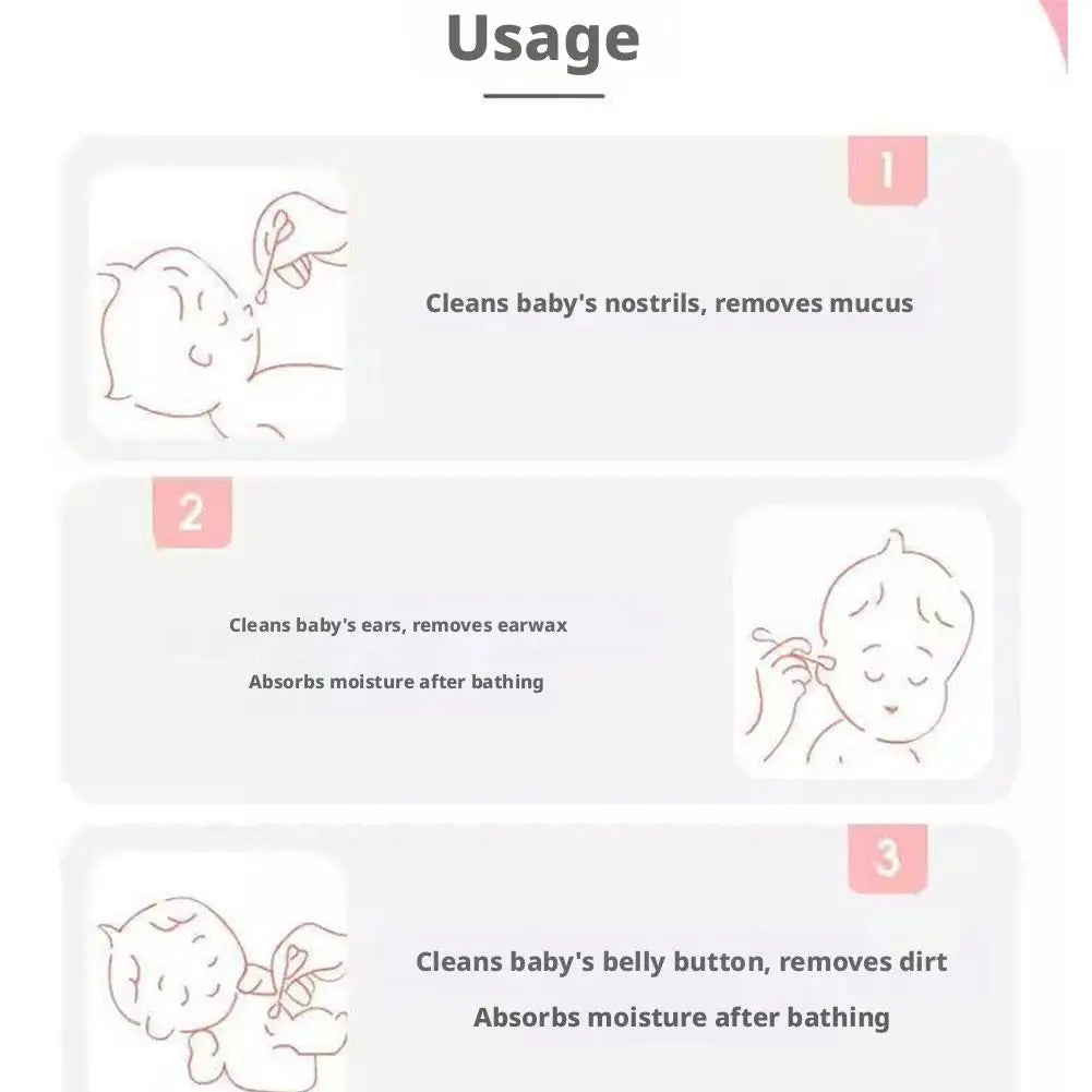 Baby Earwax Removal Swabs 50Pcs Adhesive Cotton Buds Sticky Ear Cleaner Dual-Ended Safe Infant Nose Care Tool