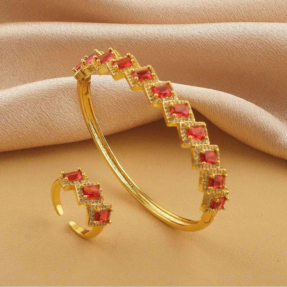 2 pieces/set of bracelets+ring micro inlaid with zircon light luxury multi-color zircon personalized copper gold-plated women's