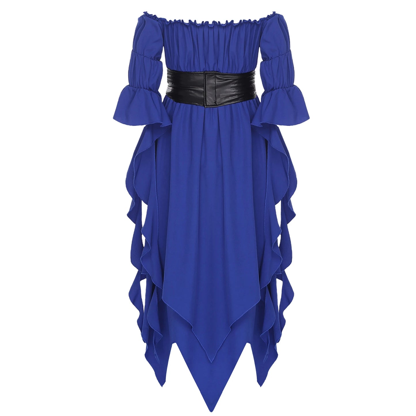 Girls Halloween Medieval Renaissance Witch Vampire Cosplay Costume Victorian Gothic Dress Off Shoulder Smocked Irregular Gown