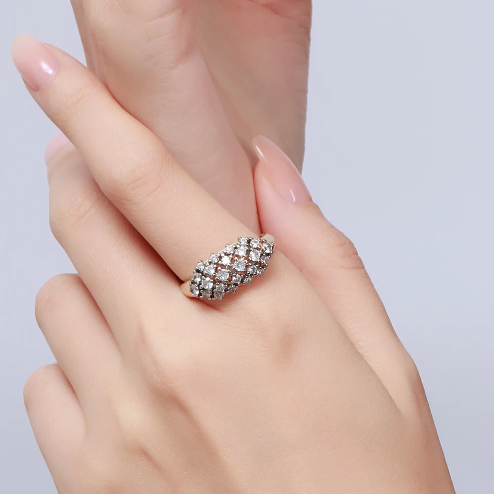 Hollow oval inlaid zircon earrings and rings three-piece elegant fashion jewelry two-tone set wedding party accessories
