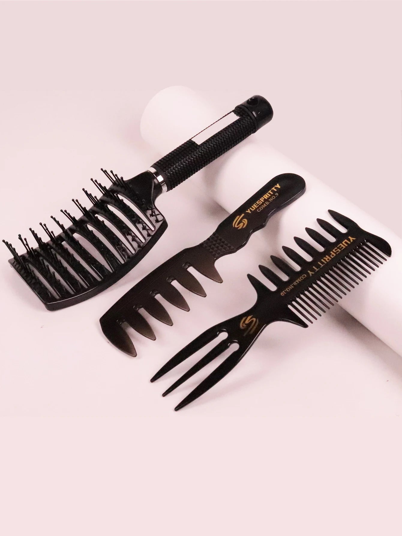 Professional hair salon styling comb set, hollow design massage comb, retro wide tooth comb Special for real hair wigs