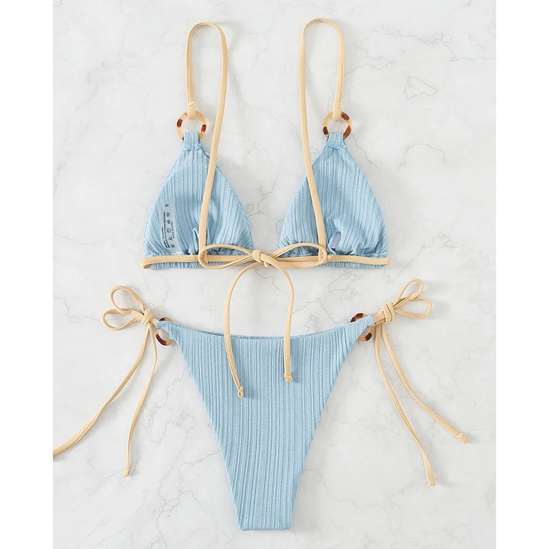 Solid Split Swimsuit Women Two Piece Beachwear Triangle High Cut Thong Bikini Push Up Summer 2026 New Sexy Bandage Bathing Suit