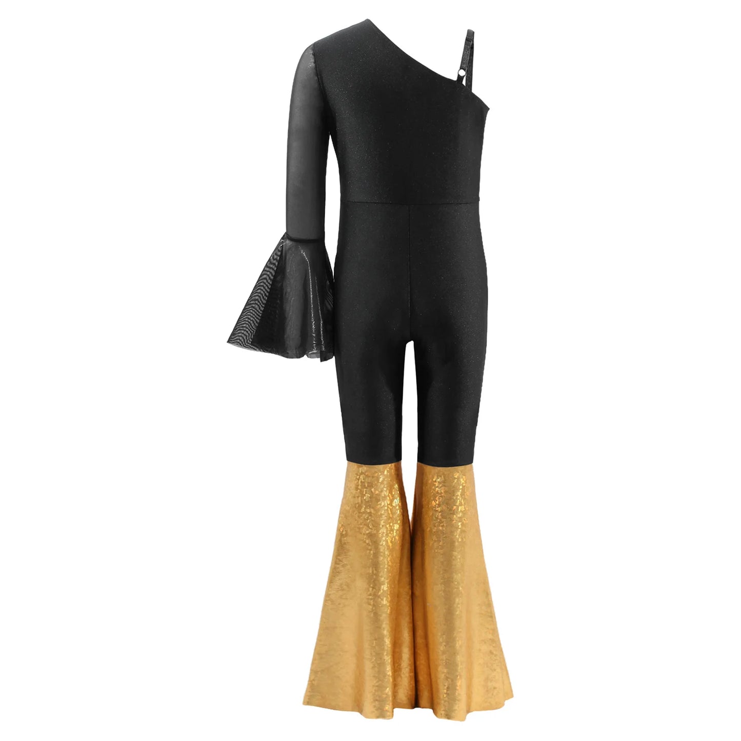 Kids Girls Hippie Halloween Costume Tassels Unitard Bell-bottom Long Pants Bodysuit Jumpsuit Disco Dance 60s 70s Rave Party Wear