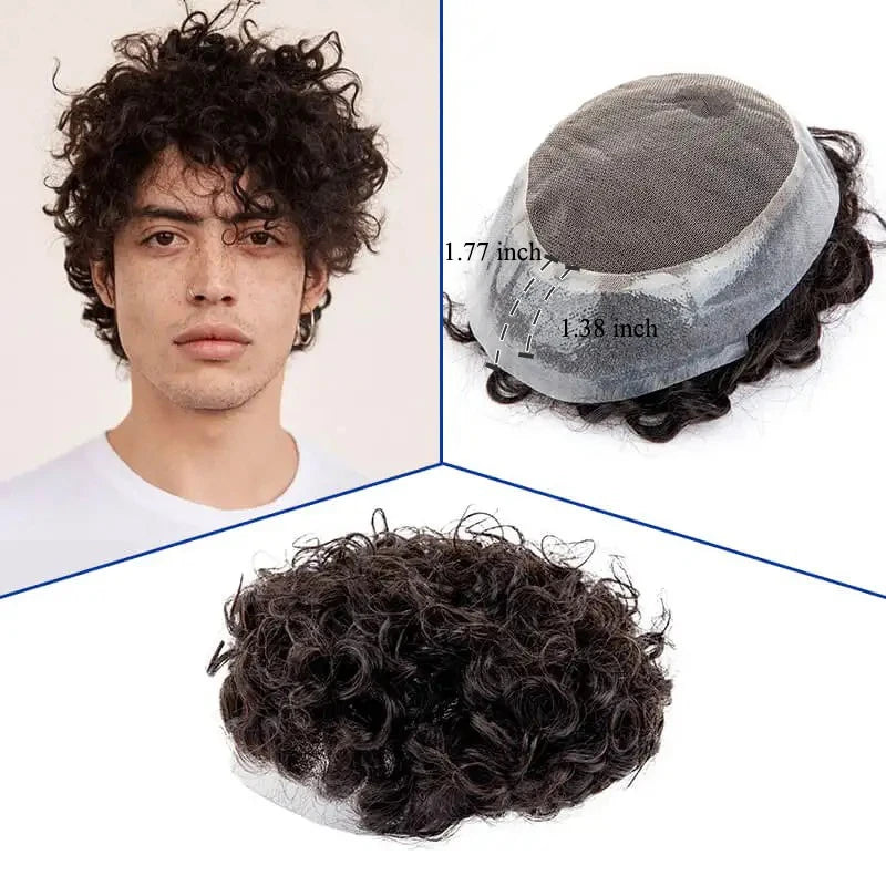 Permanent Curly Australia 25mm Men's Wigs Long-lasting Capillary Prosthesis Natural Human Hair Wigs Exhuast Hair System for Man