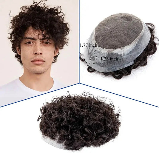Permanent Curly Australia 25mm Men's Wigs Long-lasting Capillary Prosthesis Natural Human Hair Wigs Exhuast Hair System for Man