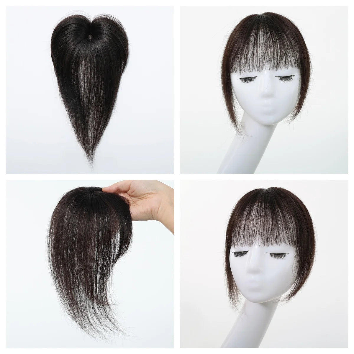 100% Human Hair Blonde Ombre Blunt Cut Wispy Bangs with Sideburns 5x5cm Clip-in Fringe Hairpiece with Top Hair Patch for Daily