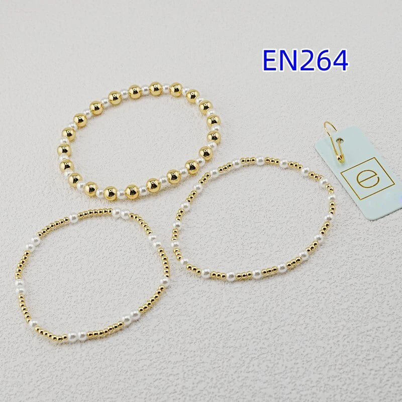 VKVVA Fashion Jewelry Gold-plated Metal Beaded Bracelet Set 3pcs for Women, Faux Pearl Layered Stackable Bracelets Unique Gift