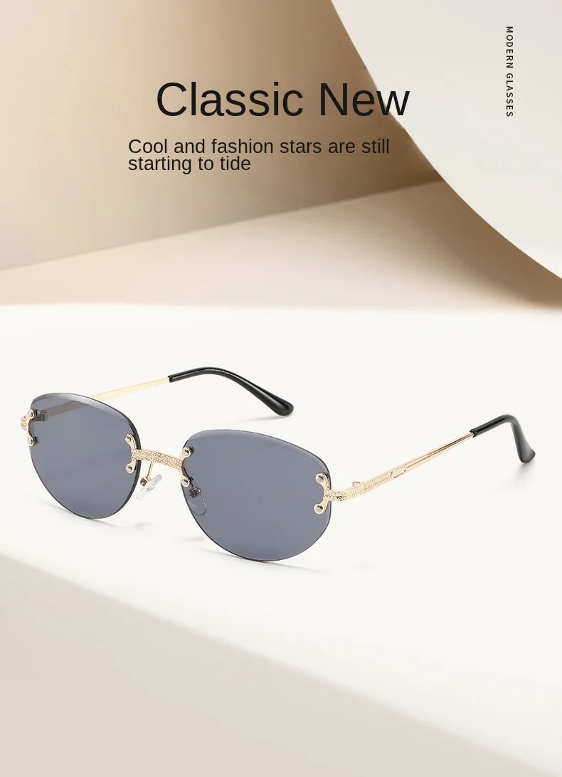 Rimless Sunglasses Irregular Fashion Popular Women Men Shades Small Square Sun Glasses for Female Male Summer Traveling Oculos