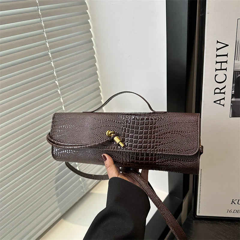 Luxury Design Top-Handle Bag For Women Evening Handbag Long Purse, Crocodile Pattern Crossbody Shoulder Bags Fashionable Outfits
