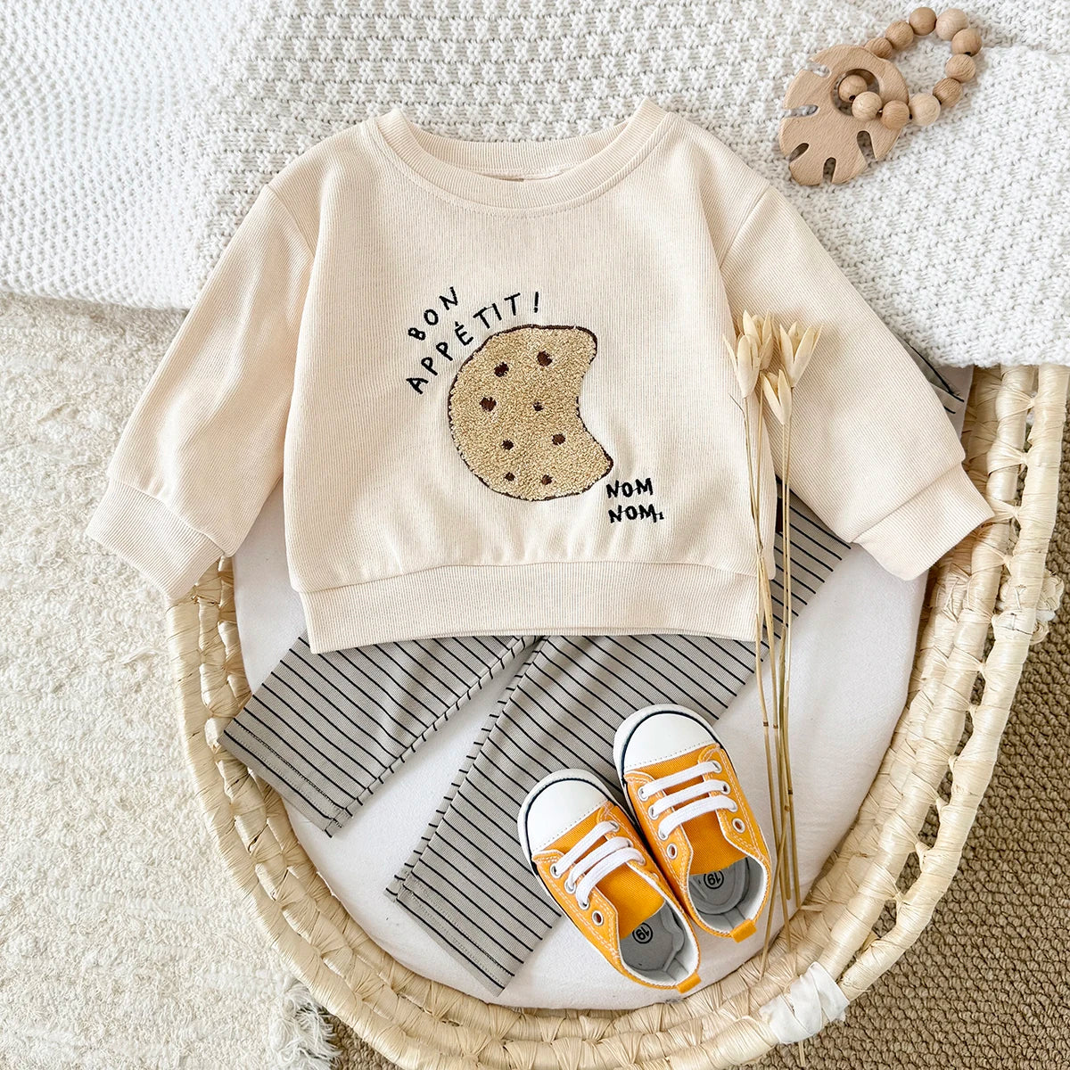 New Baby Suits Cartoon Clothing Boy Infant Sets Long-Sleeve Bread/Biscuits Sweatshirts Top Pants Autumn Winter Toddler Outfits