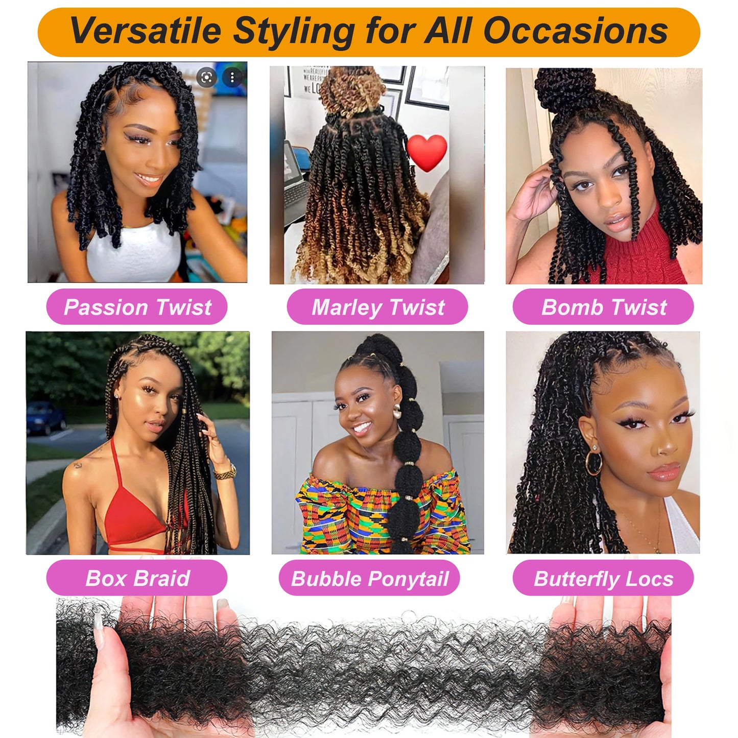 Marley Twist Braiding Hair Pre Stretched Ombre/Solid Colors Afro Kinky Curly Crochet Hair for Faux Locs Jumbo Marley Twists Hair