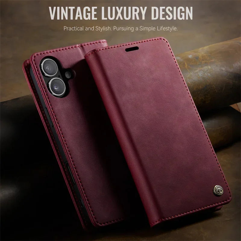 Magnetic Leather Wallet Card Phone Case For iPhone 17E 17 Air 16E 16 Pro Max 15 Plus 14 13 12 11 Flip Wireless Charging Cover