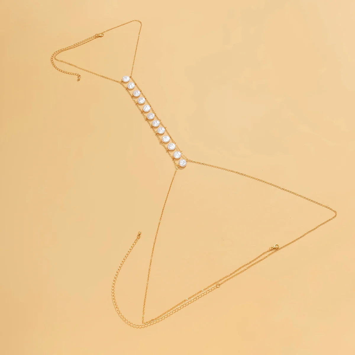 IngeSight.Z Sexy Single Row Round Imitation Pearls Bra Chest Chain Necklace Women Simple Copper Link Chain Bikini Body Jewelry