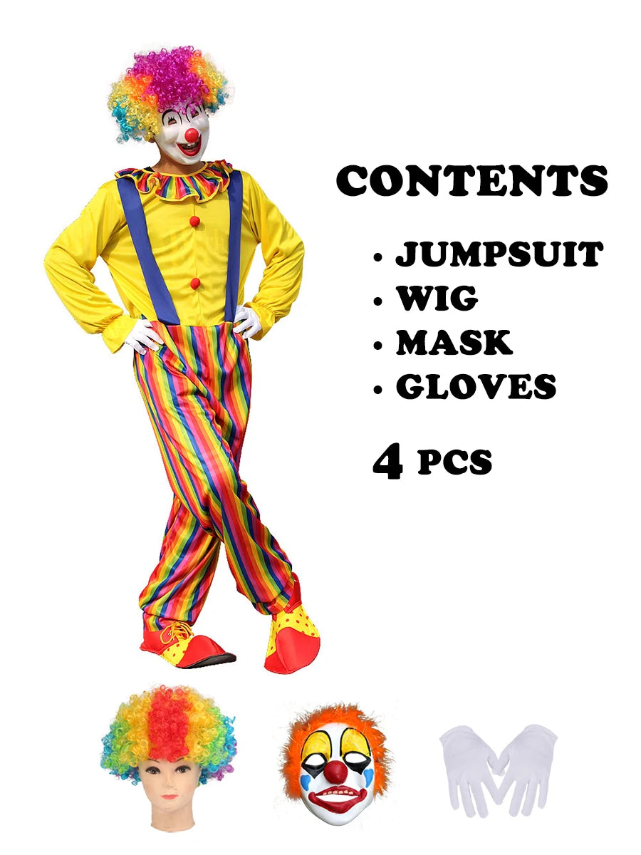 Halloween Costumes Kids Adults Circus Clown Joker Cosplay Outfits Colorful Fancy Clothes Party Entertaining Dress Up