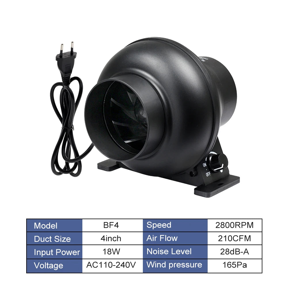 4'' EC Duct Ventilation Fan, Duct Mount Fan with Adjustable Speed Controller, Cooling Fan For Greenhouse Grow Tent Ventilation