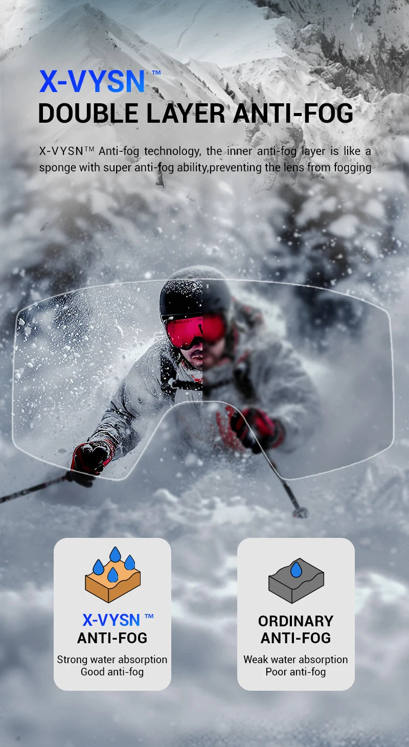 Kapvoe Photochromic Snow Goggles Ski Snowboard Anti-Fog Mask for Men Women Eyewear UV400 Protection Glasses Snowmobile Winter