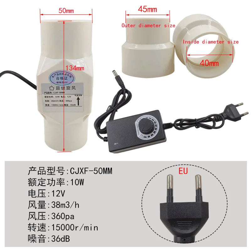 Ventilador De Escape De Velocidad Ajustable Bathroom Duct, Smoke Moxibustion 12V, Cocina, Inodoro 20mm 25mm 32mm 40mm 50mm