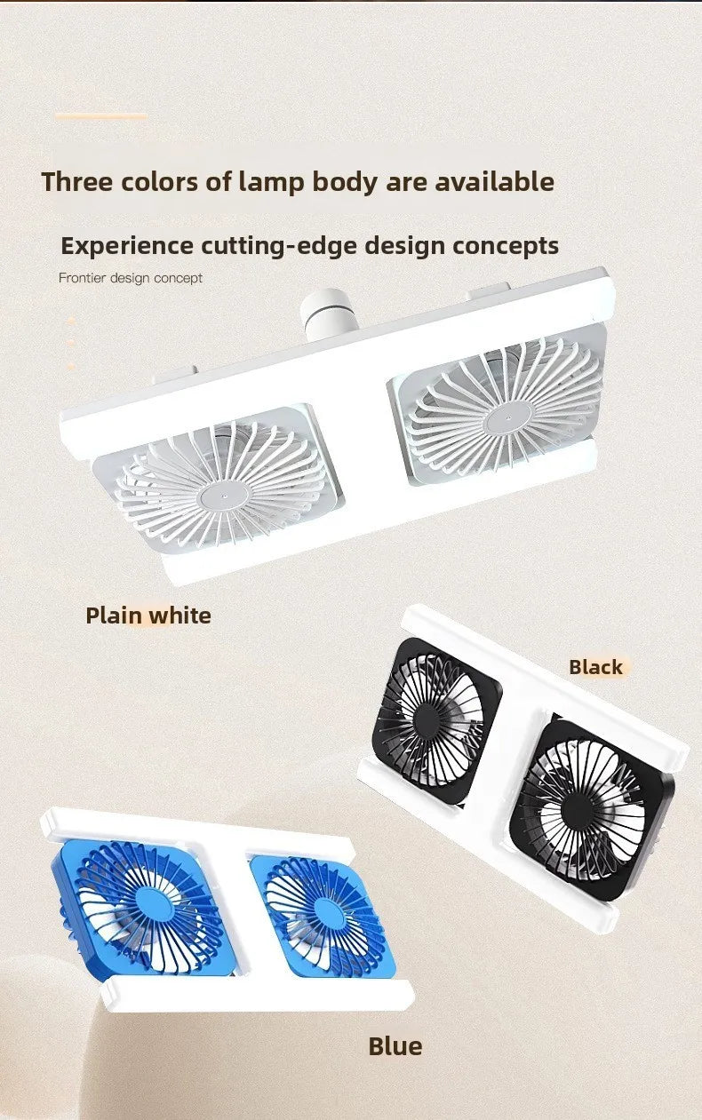 E27 LED Fan Light with Remote Dimming Speed Control Dual Head Silent Fan for Kitchen Bathroom Air Circulation Ceiling Lamp Bulb