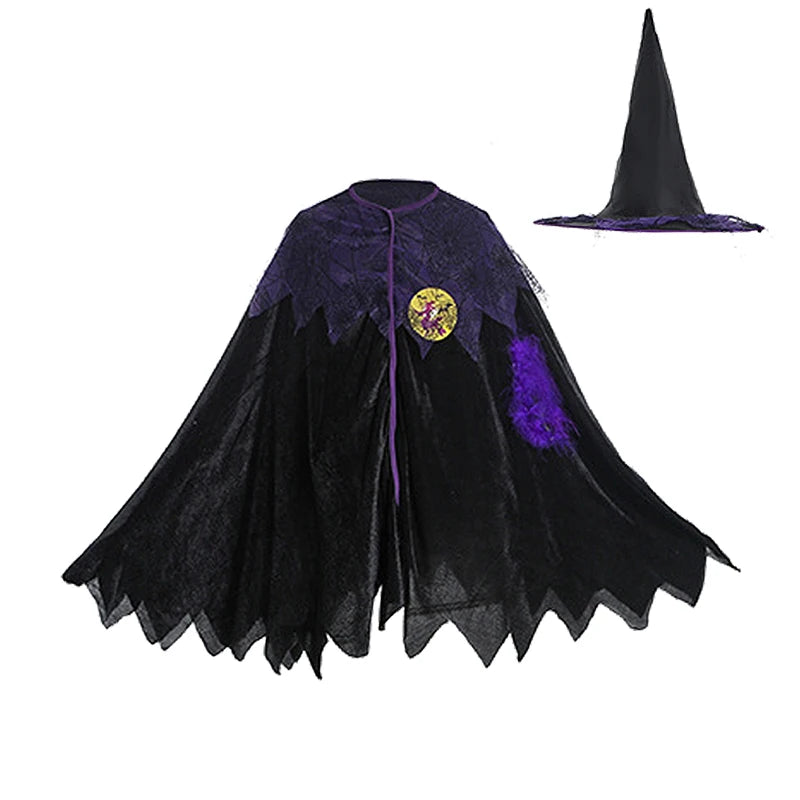 2-12T Halloween Costume for Kids Girls Purple Bat Dress Carnival Vampire Costume Witch Cosplay Clothes Carnival Party Gifts