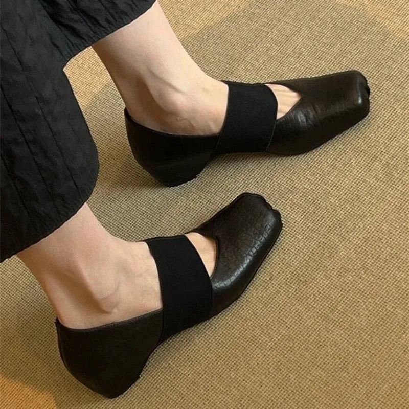 Luxury Shoes Women2026 New Leather Square Toe Elastic Band Mary Jane Women's Shallow Toe Flat Single Shoe Shoes for Women