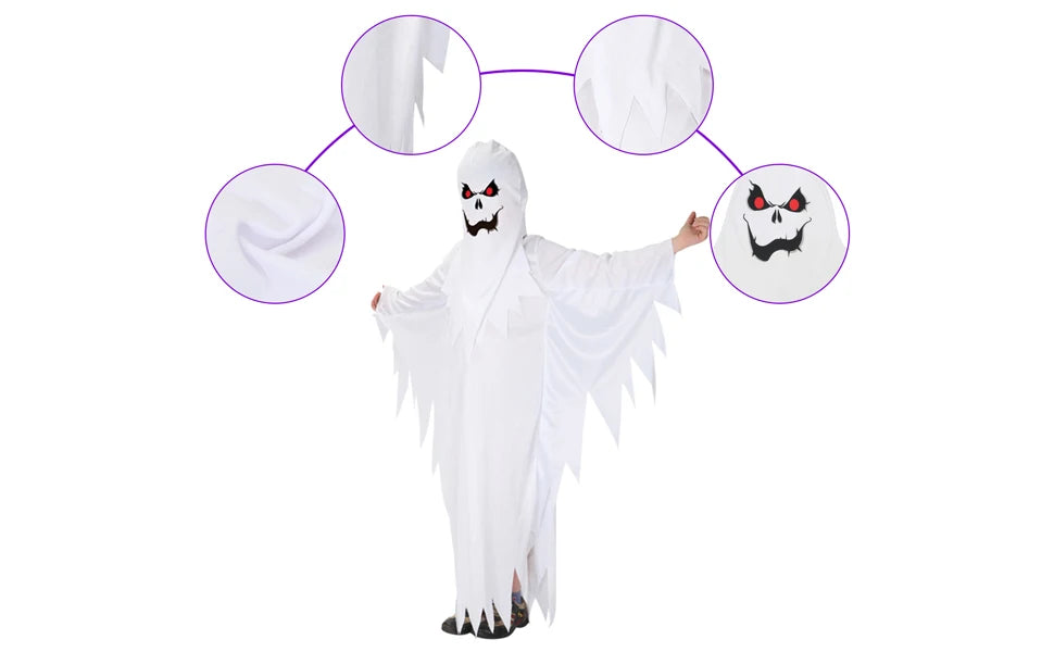 Halloween Boys Girls White Ghost Scary Cosplay Costume for Kid Child Stage Performance Carnival Party Dress Up Suit