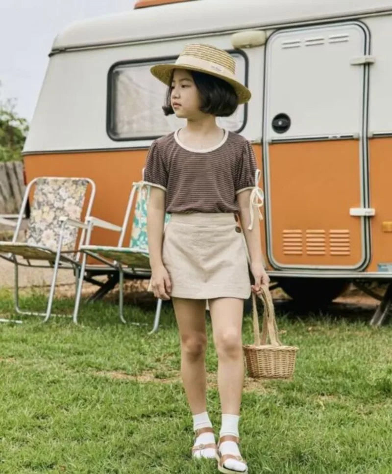 22316 Baby Summer Clothes 2024 Ins New Cotton and Linen Baby Girl's Skirt Short Leisure Crotch Button Mori Hot Pants
