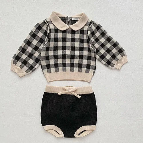 2024 New Autumn Winter Infant Baby Girls Clothing Set Long Sleeved Knitted Cardigan+Shorts Toddler Baby Knitted Clothes Suit