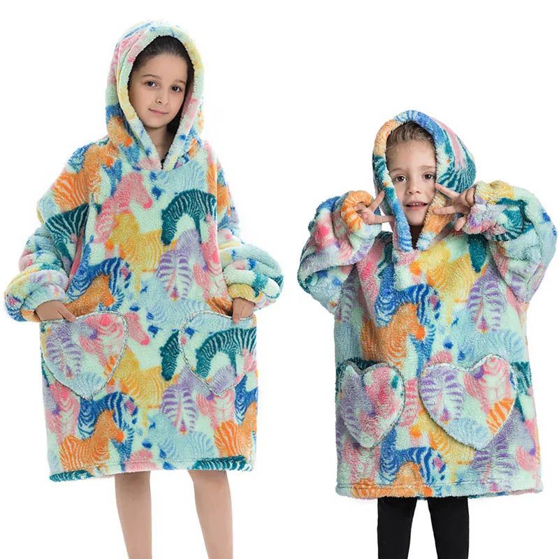 Halloween Pumpkin Hoodies for Boys Girls Winter Thick Flannel Hooded Sweatshirts Kids Clothing Children Oversized Blanket Hoodie