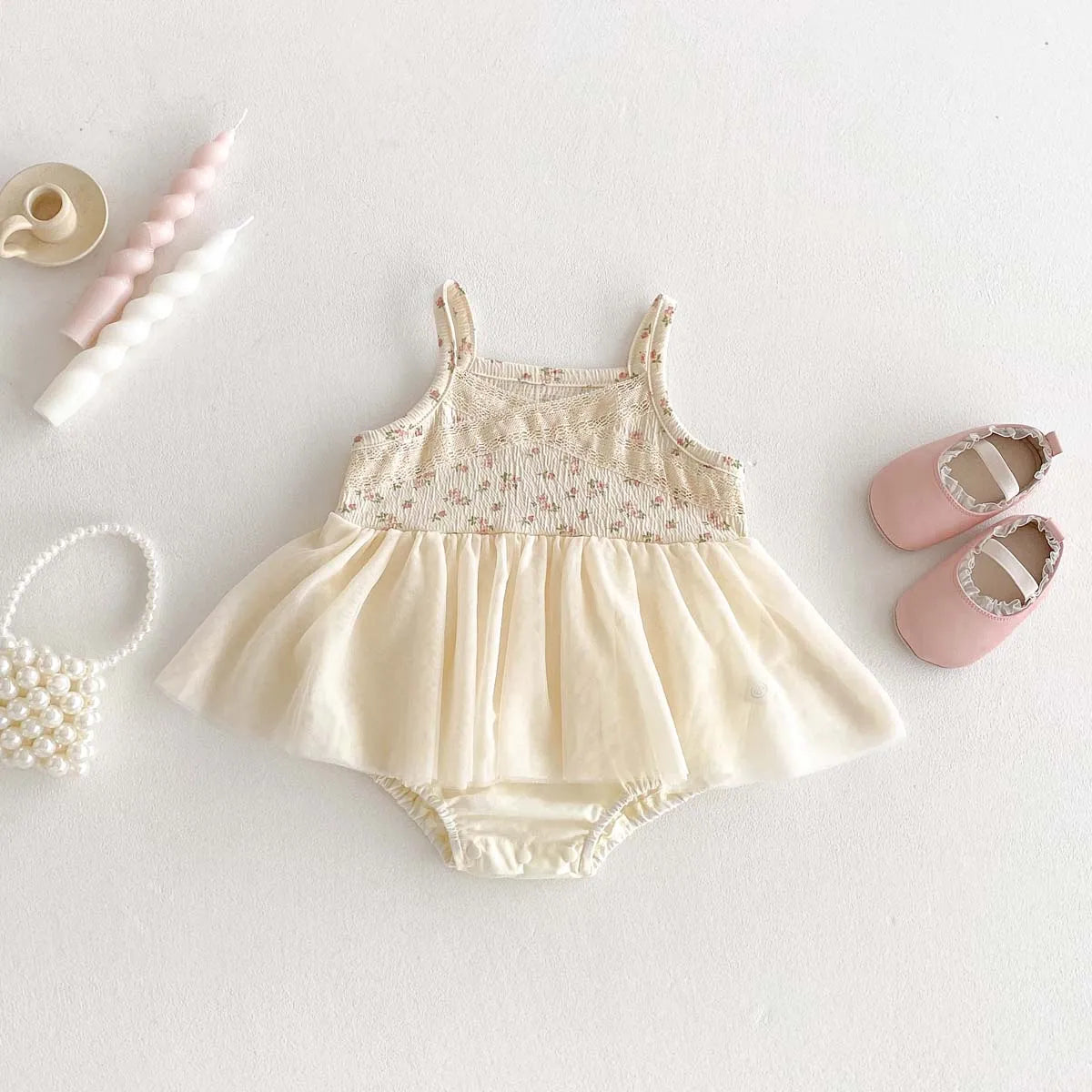 Korean-style baby girl summer floral sling mesh dress, baby girl sweet and cute sling dress, very suitable for daily and outdoor