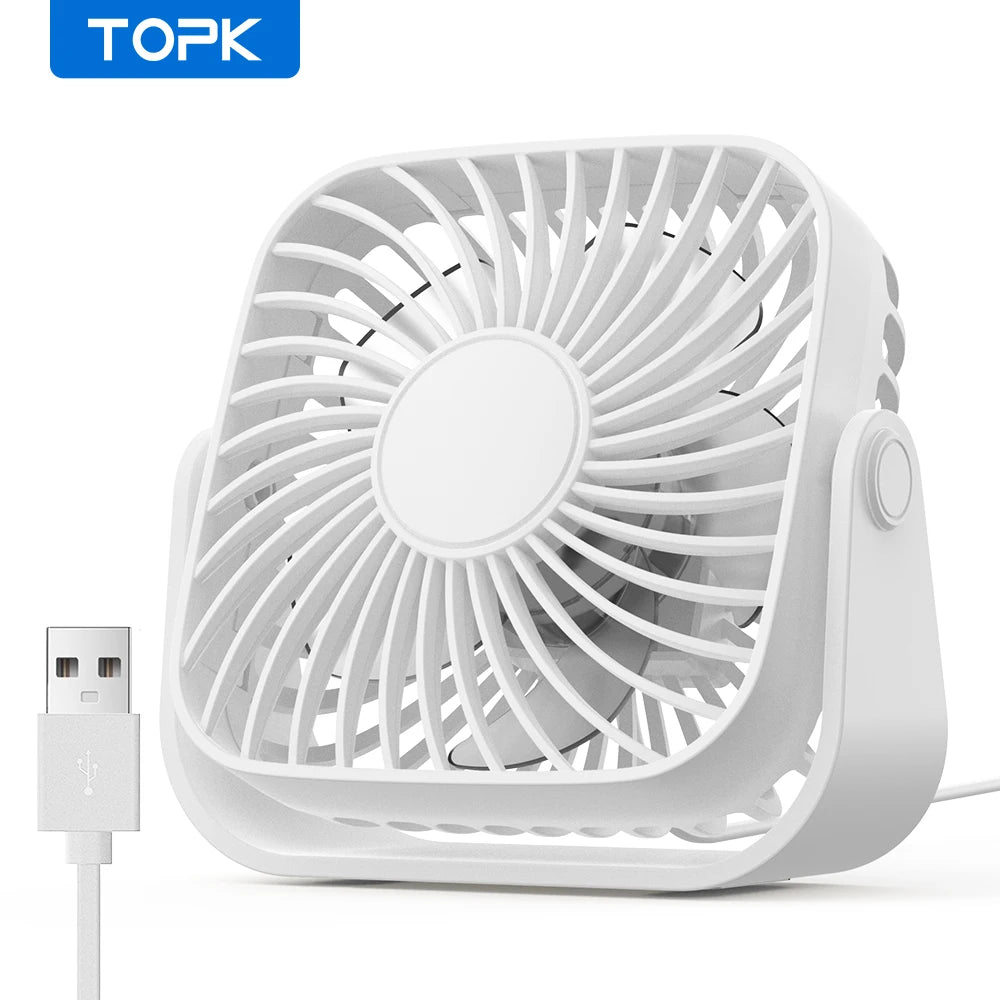 TOPK 4Inch USB Mini Portable Fan for Camping,3 Speeds Quiet Desk Table Personal Fan,360°Adjustment Standing fans for room Home