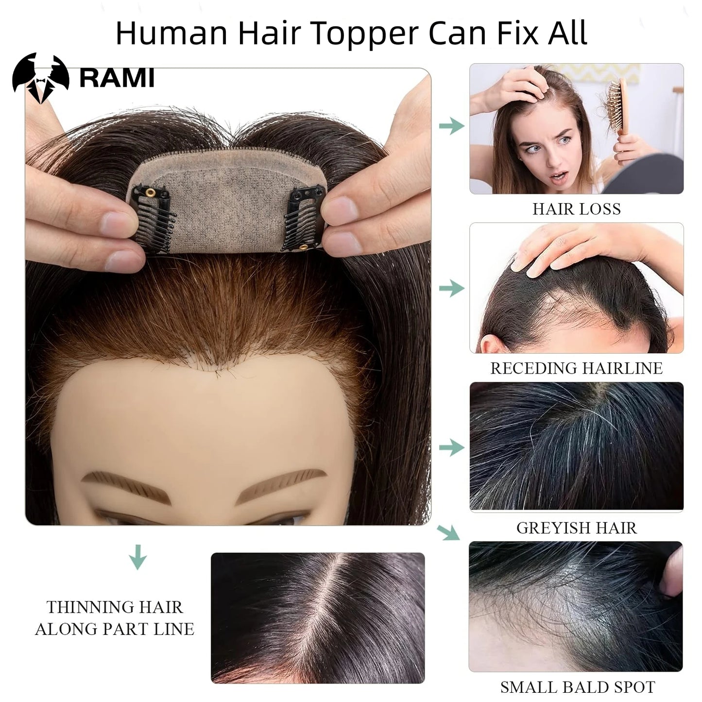 Natural Hair Topper Human Hair Accessories For Women Straight Hair Clips Wigs 18inch Lady Hairpieces Machine Made Base Toppers