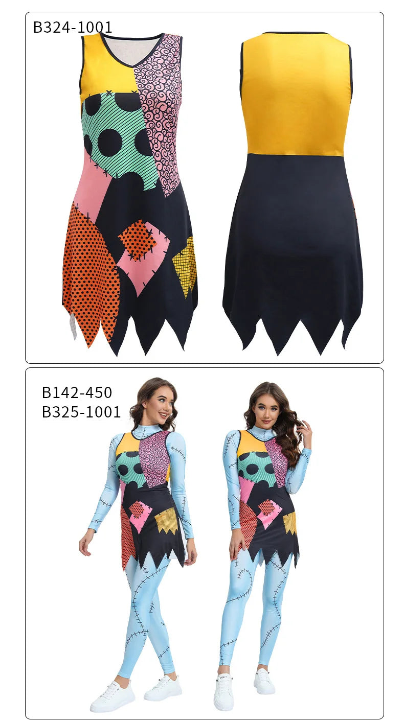 Halloween Cosplay Costume For Women Sally Printed Dresses Party Costume Zenti Carnival Bodysuits Dress Up Female Women Leggings