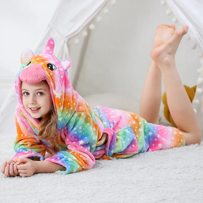 Halloween Dinosaur Bathrobes for Children 3 5 7 9 11 13 Years Kids Animal Flannel Homewear Boy Hooded Sleepwear Girls Nightgown