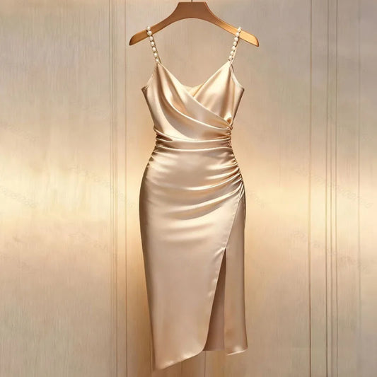 New Summer Dresses for Women Elegant Spaghetti Strap Women Dress Slit Slim Beading Dress Women Vestidos De Verano Mujer Q4114