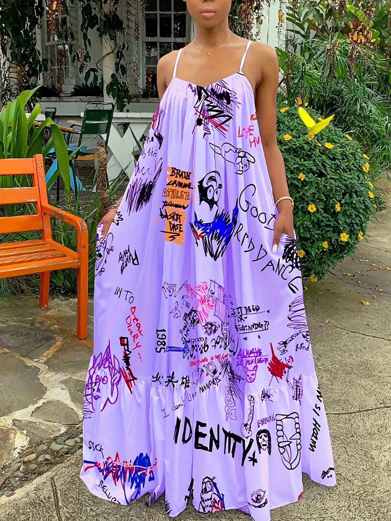 Sexy Summer Dress Women Print Spaghetti Strap Sleeveless Maxi Dress Fashion Pocket Loose Slip Dress Sukienki Letnie