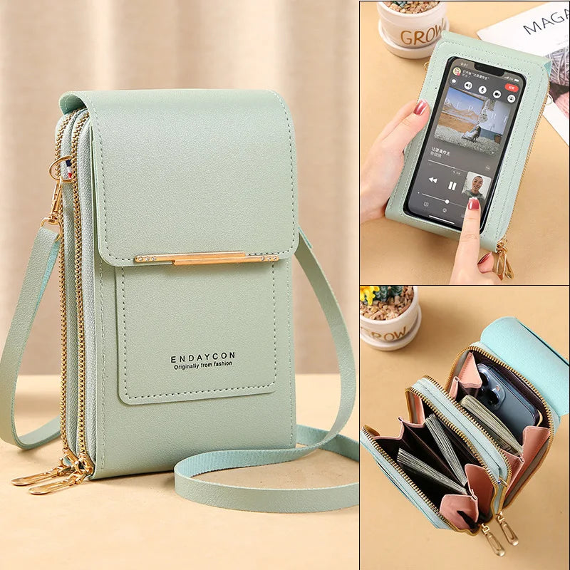 Women Crossbody Shoulder Bags Wallets Touch Screen Cell Phone Bag Soft Leather Strap Handbag for Female Luxury Messenger Bags