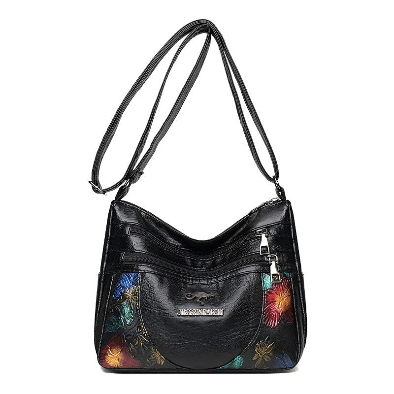 Luxury Soft Leather Women Messenger Shoulder Handbags and Purses Flowers Multi-pocket Crossbody Mommy Bag Ladies Sac 2022 New