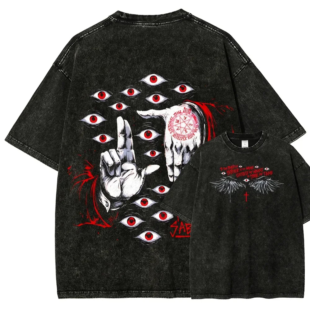 Alucard Graphic T-shirt Anime Hellsing Clothing Men Women Cotton Tshirts Retro Washed T Shirt Harajuku Casual Short Sleeve Tops