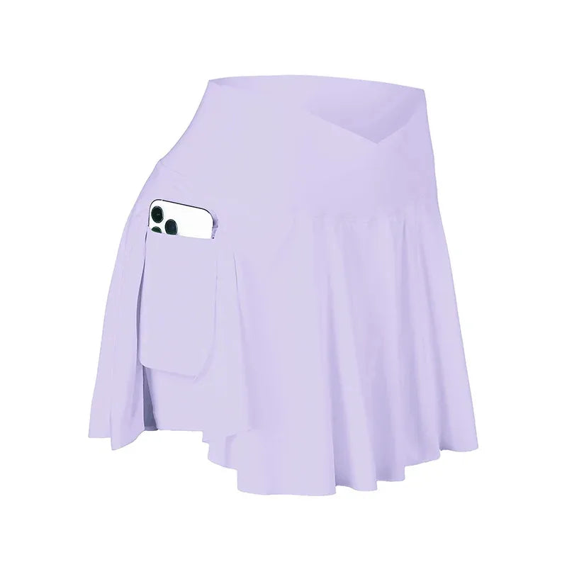 Womens Tennis Skirt with Pockets Crossover High Waisted Athletic Golf Skorts Running Workout Skirts 2 in 1 Fashion Streetwear