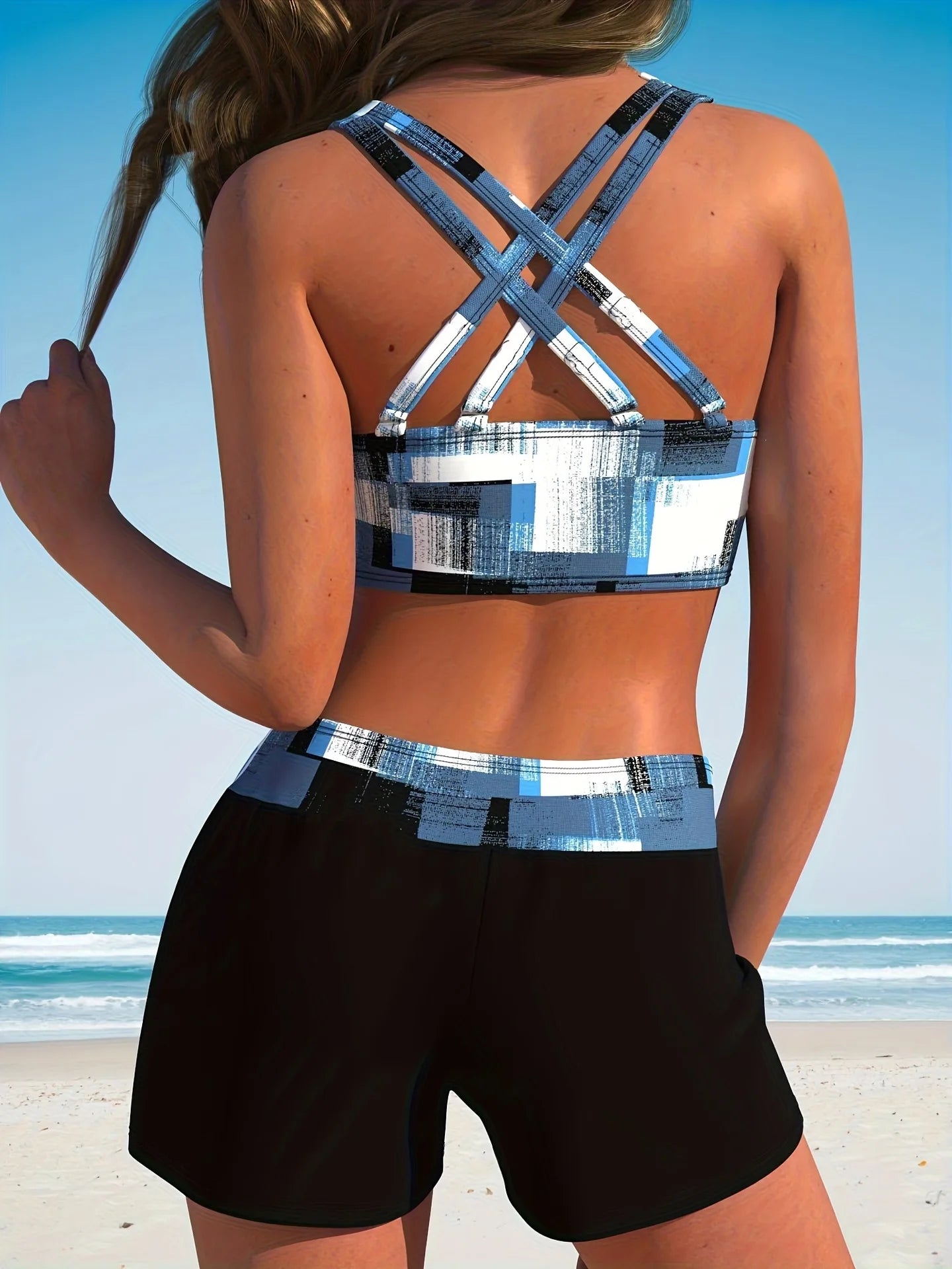 Circyy Printed Split Swimsuit Women Sexy Bikini Set Striped Contrast Color Bathing Suit High Waisted Beach Shorts Summer New