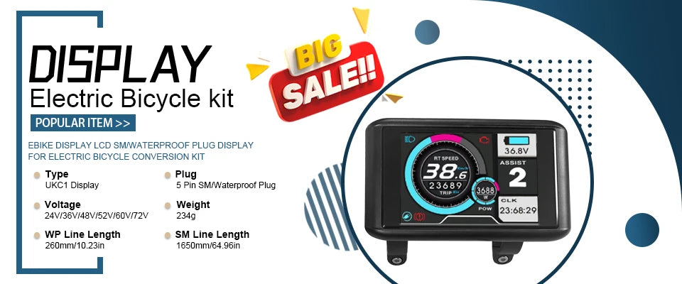 Ebike KT Sine Wave Controller 36V/48V Waterproof Brushless with Light Function 14A-35A With LCD8H Display For Ebike Accessories