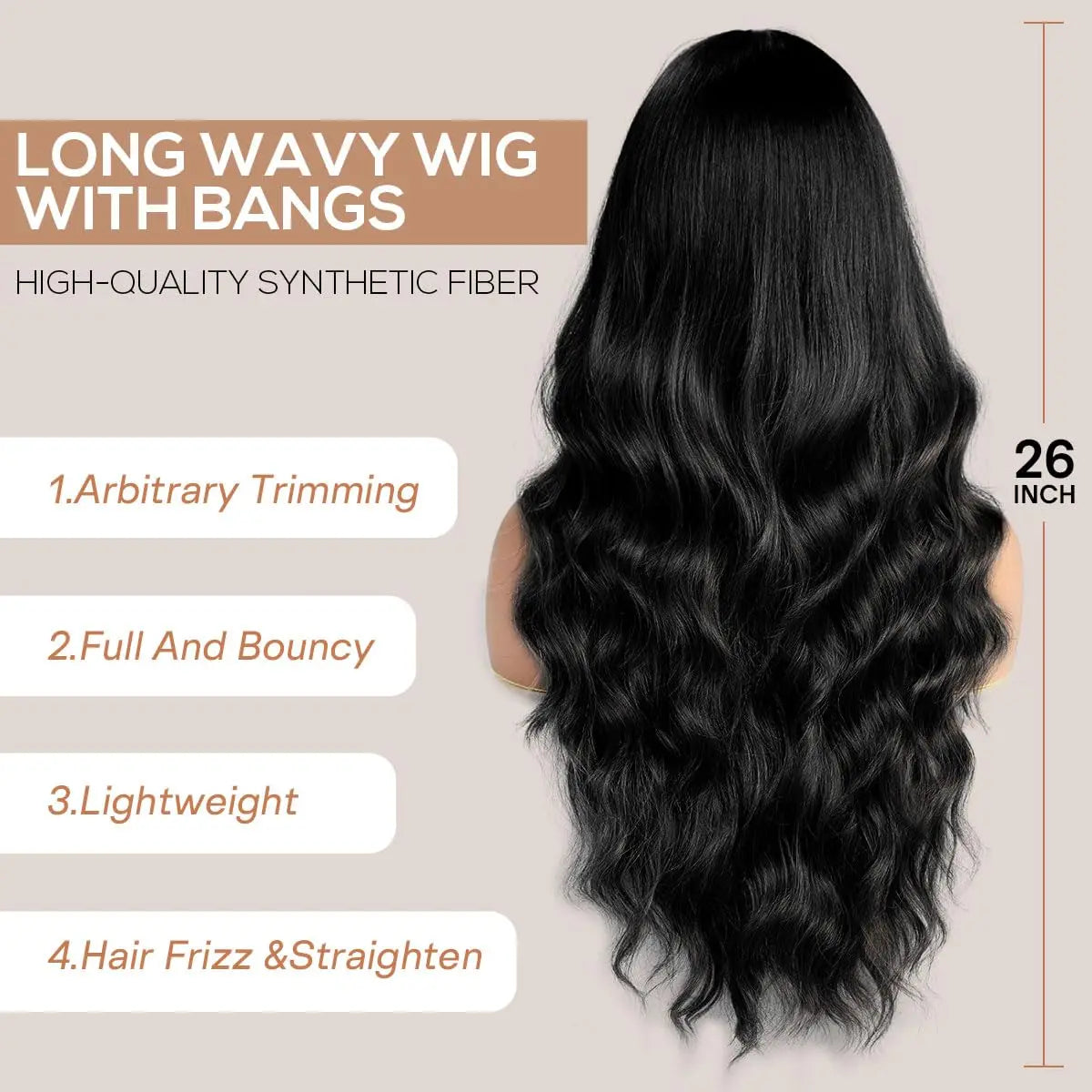 Black long curly hair synthetic wig for Halloween cosplay, costume party wig, high-temperature hair accessory