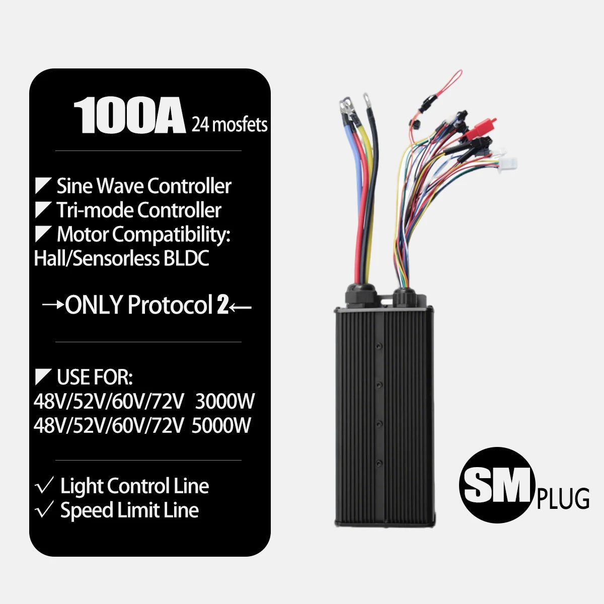 Ebike Sine Wave Display Controller 100A Three-Mode 48V52V60V72V with Learning Function UKC1 LCD Color Display 3000W5000W Motor